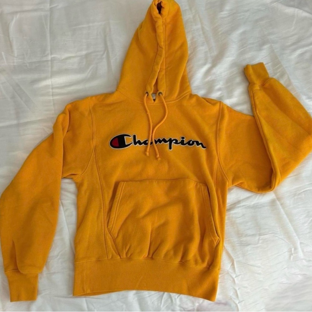 Champion Yellow Hoodie Sweatshirt size small
